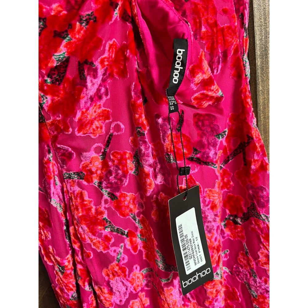 Boohoo Devore Cowl Neck Maxi Dress Hot Pink Floral Velvet GZZ11475 US 8 NEW, Y2K - Picture 12 of 16